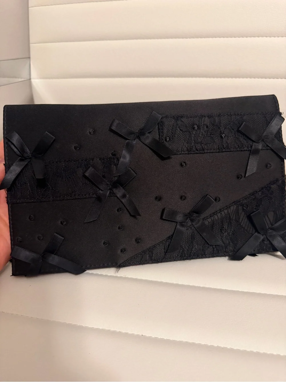 Prabal Gurung Black Satin Bow & Lace Clutch